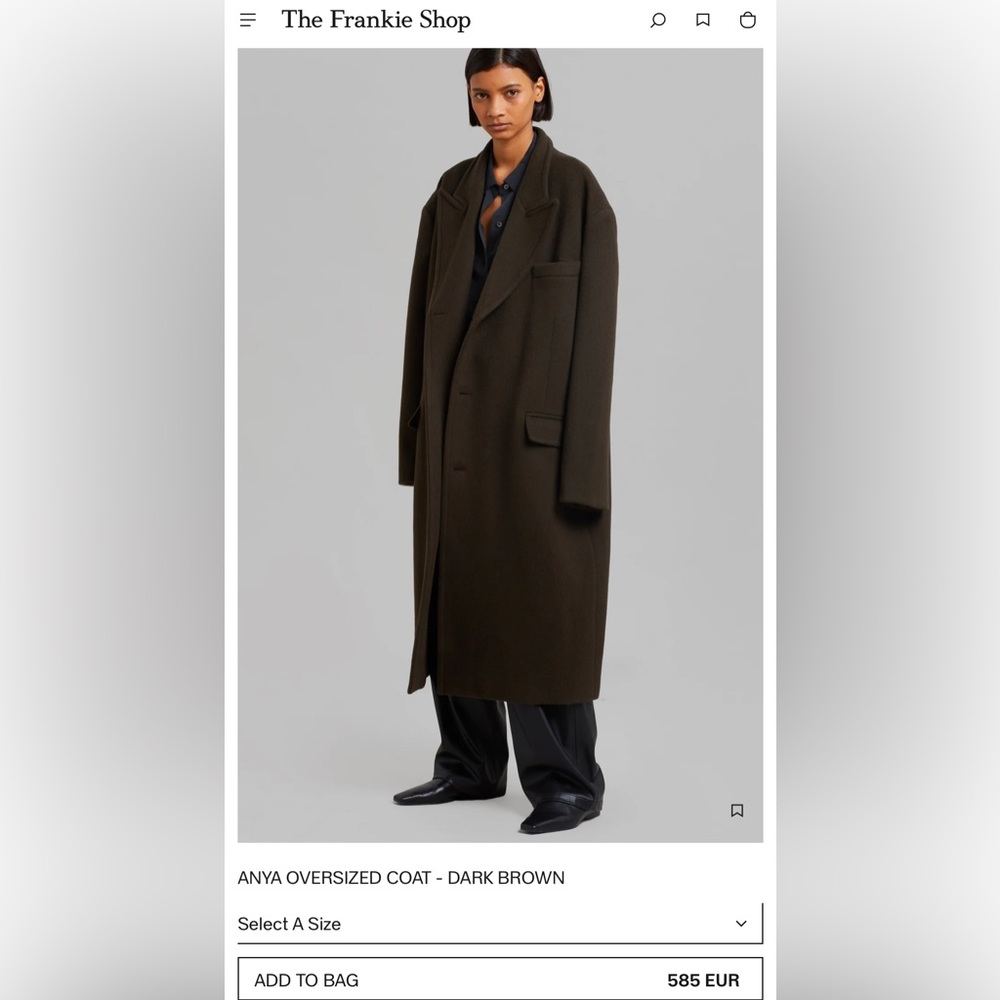 SOLD elsewhere. The Frankie Shop Anya oversized coat in Dark brown